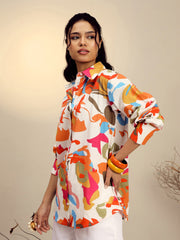 Women Pink Poplin Abstract Print Regular Shirt