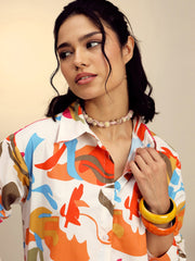 Women Pink Poplin Abstract Print Regular Shirt
