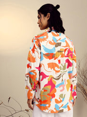 Women Pink Poplin Abstract Print Regular Shirt