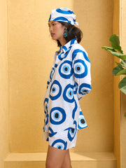 Women White Poplin Evil Eye Print Regular Shirt