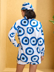 Women White Poplin Evil Eye Print Regular Shirt