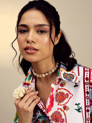 Women White Poplin Multi Patch Print Regular Shirt