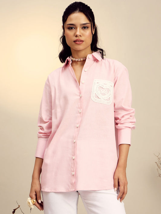 Women Pink Striped Regular Shirt