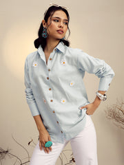 Women Grey Striped Regular Shirt