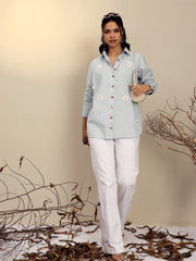 Women Grey Striped Regular Shirt
