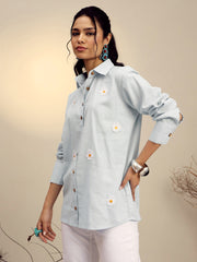 Women Grey Striped Regular Shirt