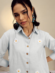 Women Grey Striped Regular Shirt