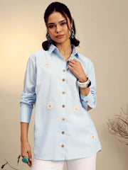 Women Blue Striped Regular Shirt