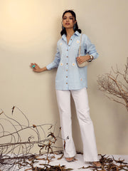 Women Blue Striped Regular Shirt