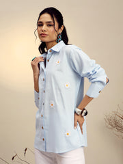 Women Blue Striped Regular Shirt