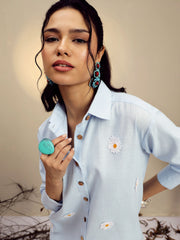 Women Blue Striped Regular Shirt