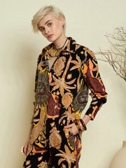 Black Boho Printed Regular Shirt Pink Paprika By SASSAFRAS