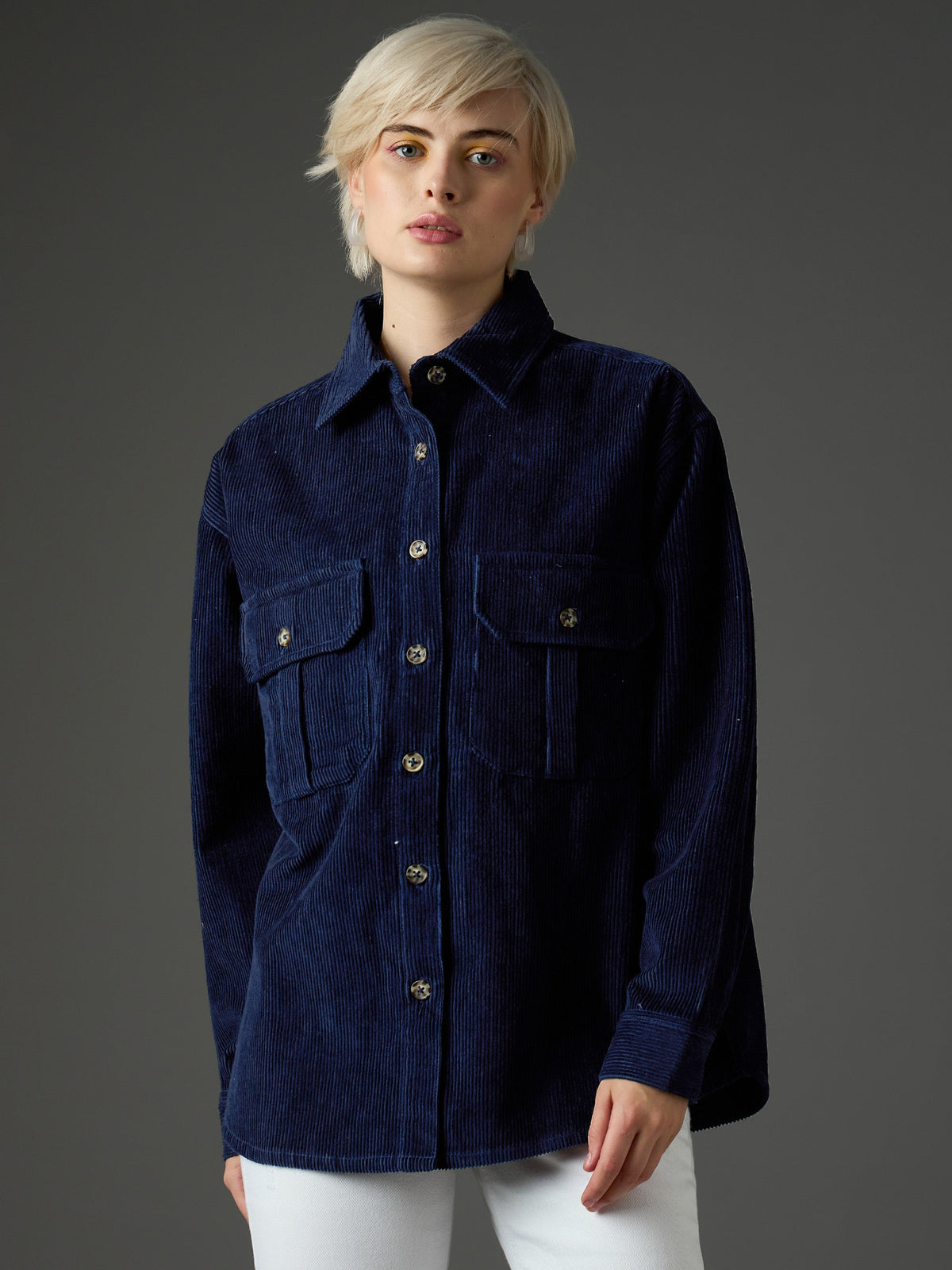 navy blue corduroy oversized shirt sassafras