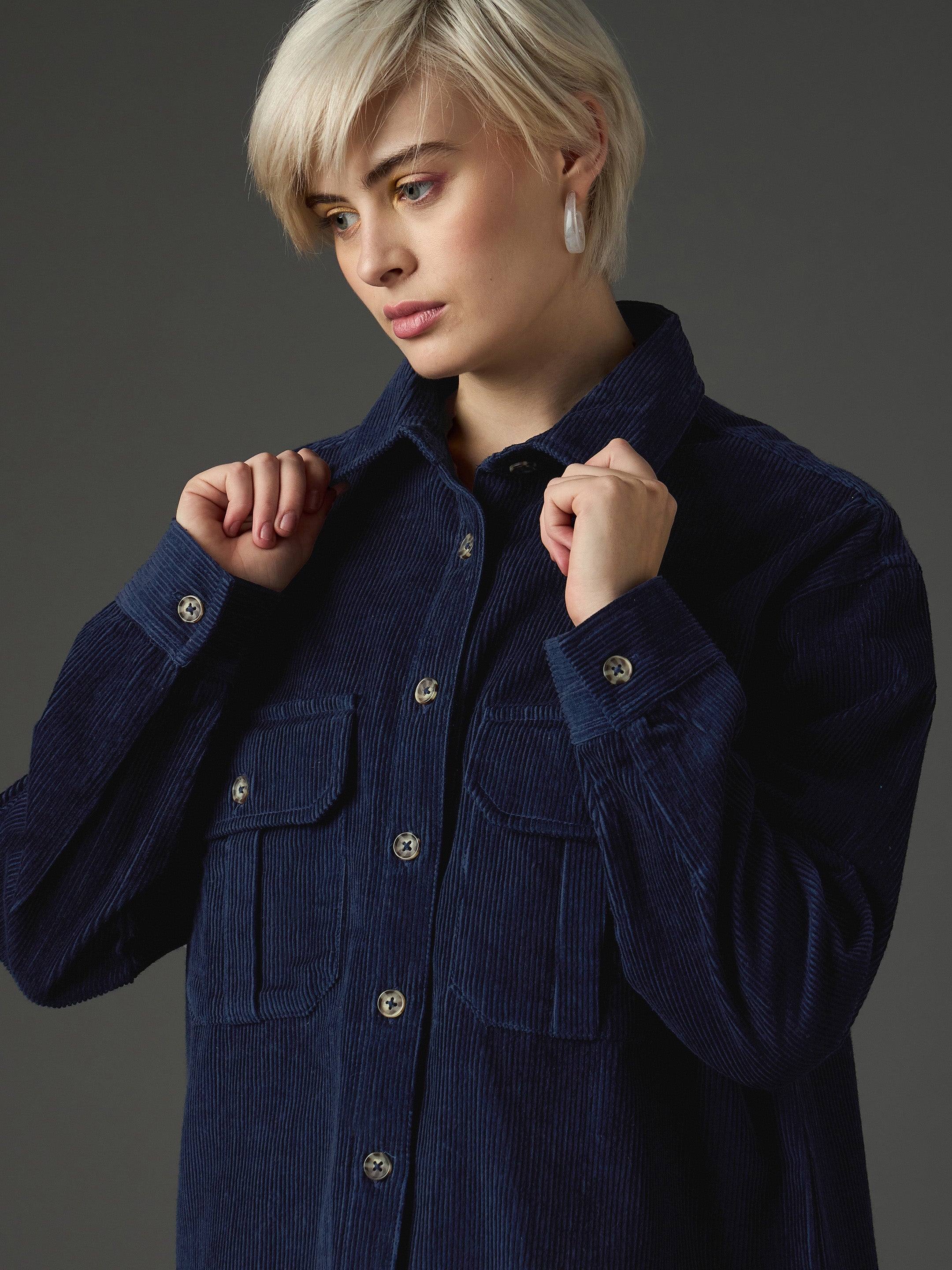 navy blue corduroy oversized shirt sassafras