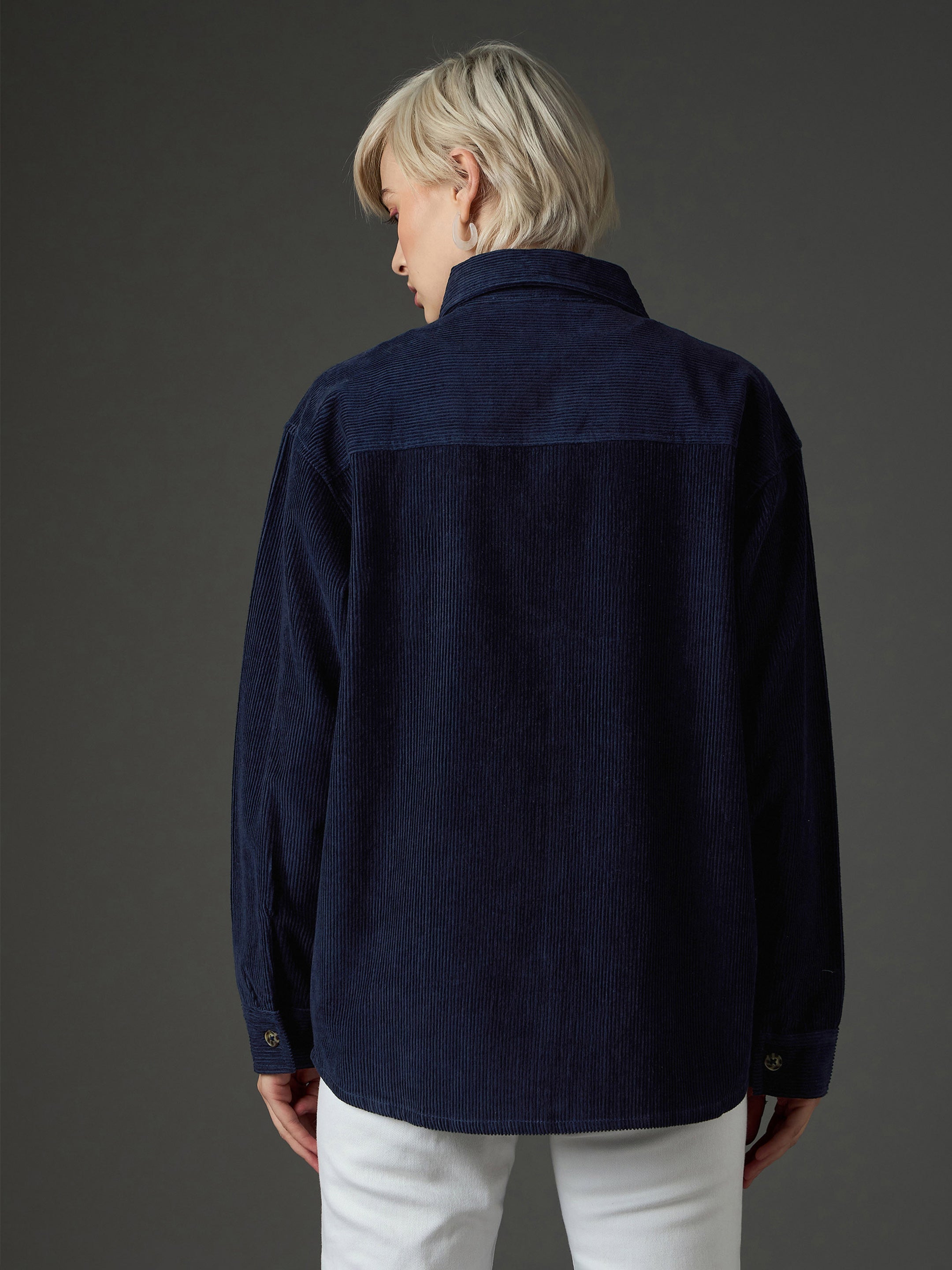 navy blue corduroy oversized shirt sassafras