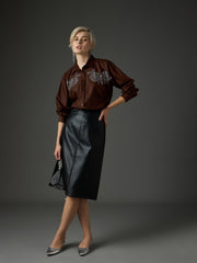 coffee brown shoulder patch regular shirt sassafras