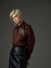 coffee brown shoulder patch regular shirt sassafras