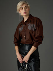 coffee brown shoulder patch regular shirt sassafras