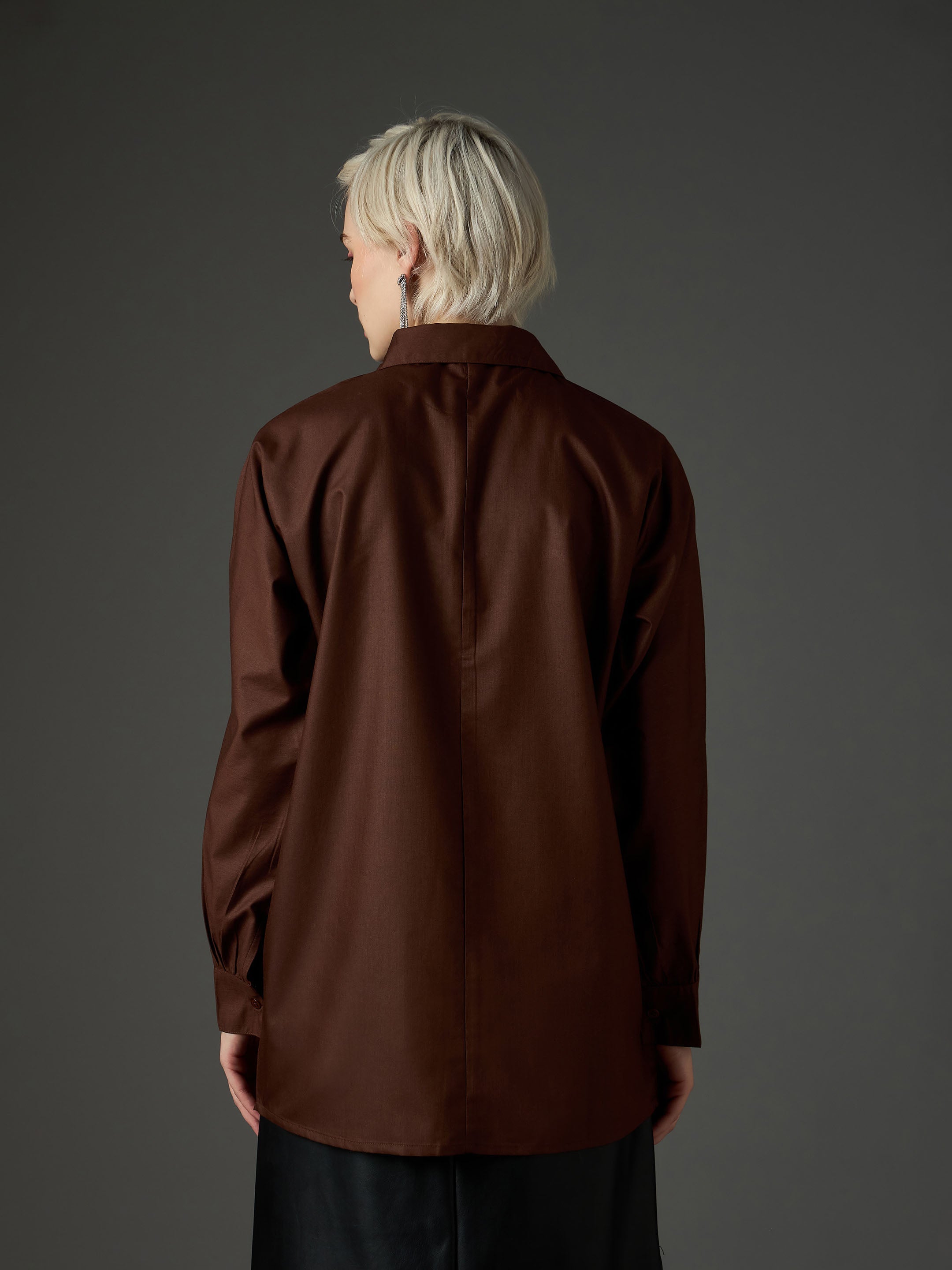 coffee brown shoulder patch regular shirt sassafras