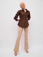 coffee brown front studded slim fit shirt sassafras