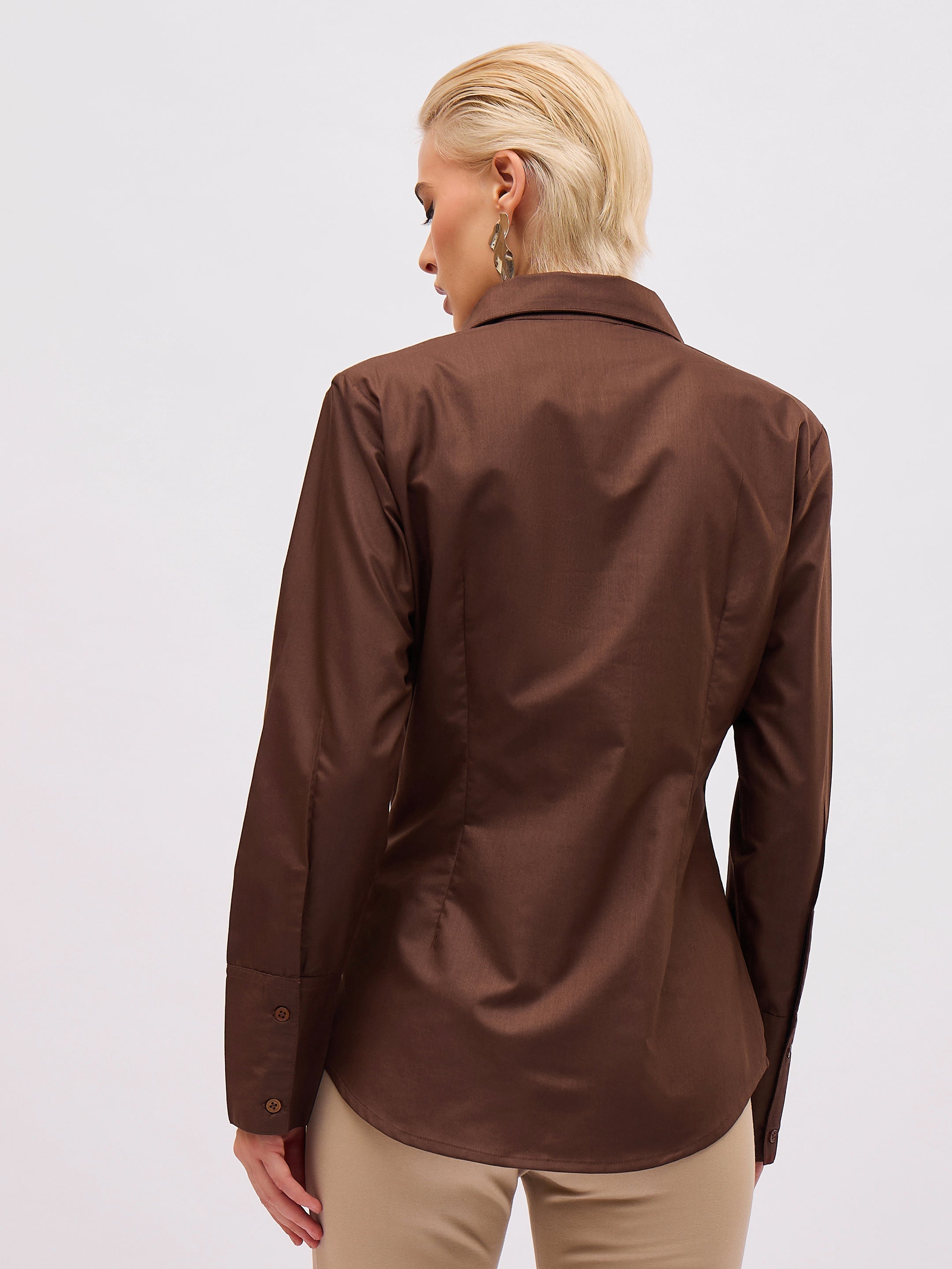 coffee brown front studded slim fit shirt sassafras