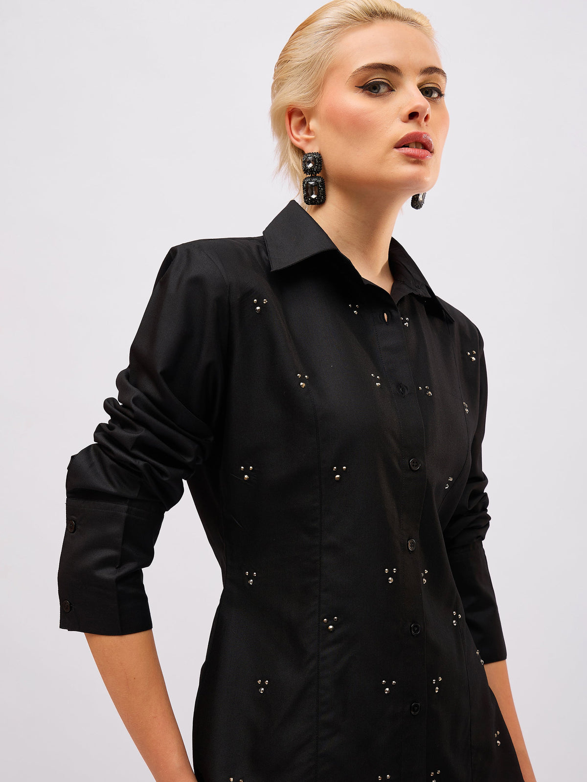black front studded slim fit shirt sassafras