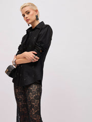 black front studded slim fit shirt sassafras