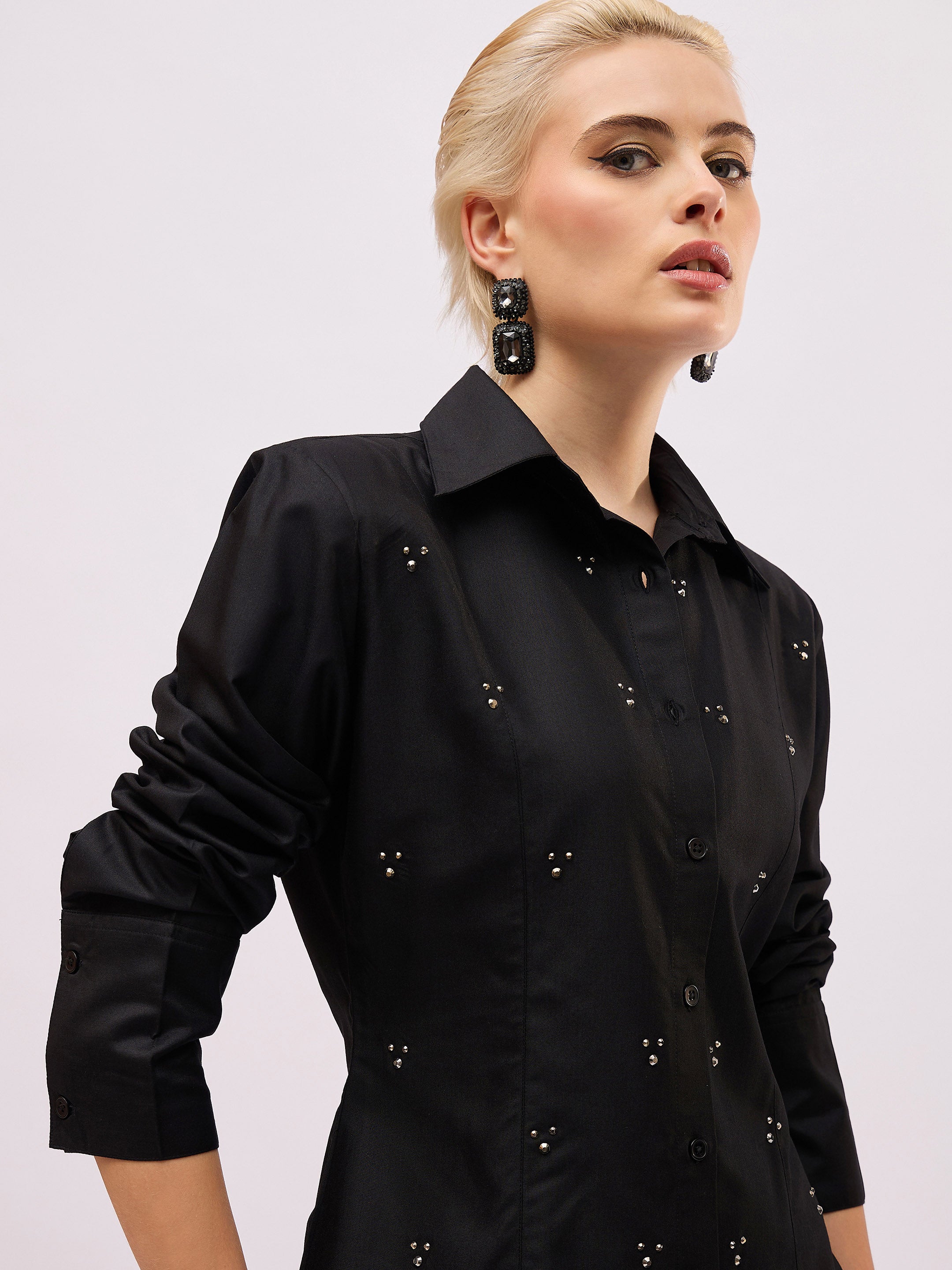 black front studded slim fit shirt sassafras