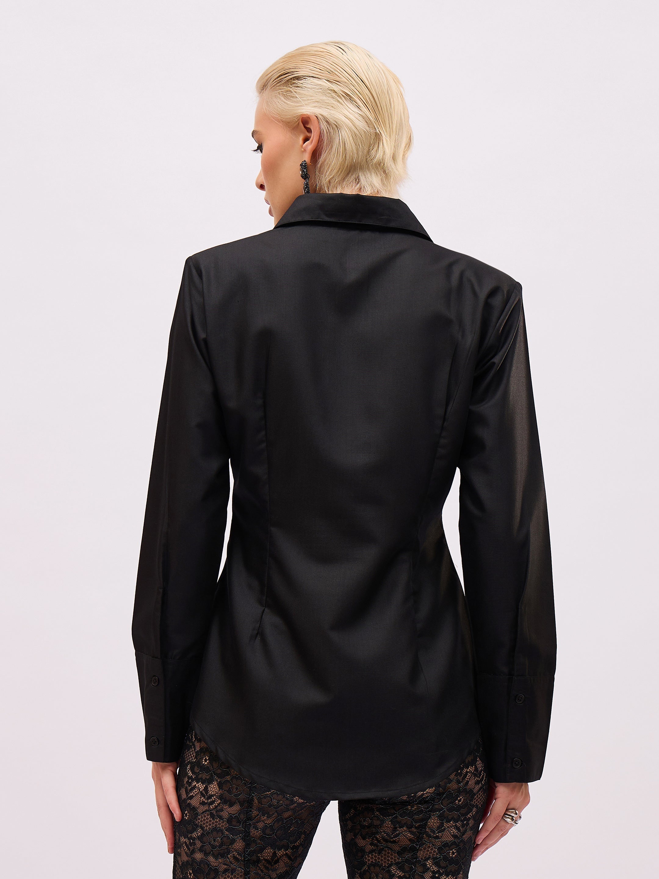 black front studded slim fit shirt sassafras