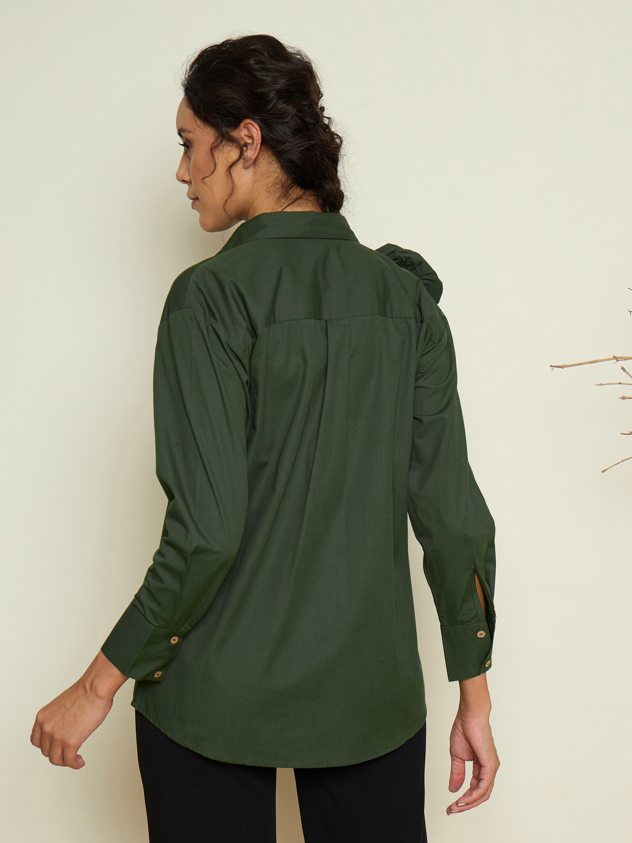 Olive Poplin Shoulder Corsage Regular Shirt Pink Paprika By SASSAFRAS