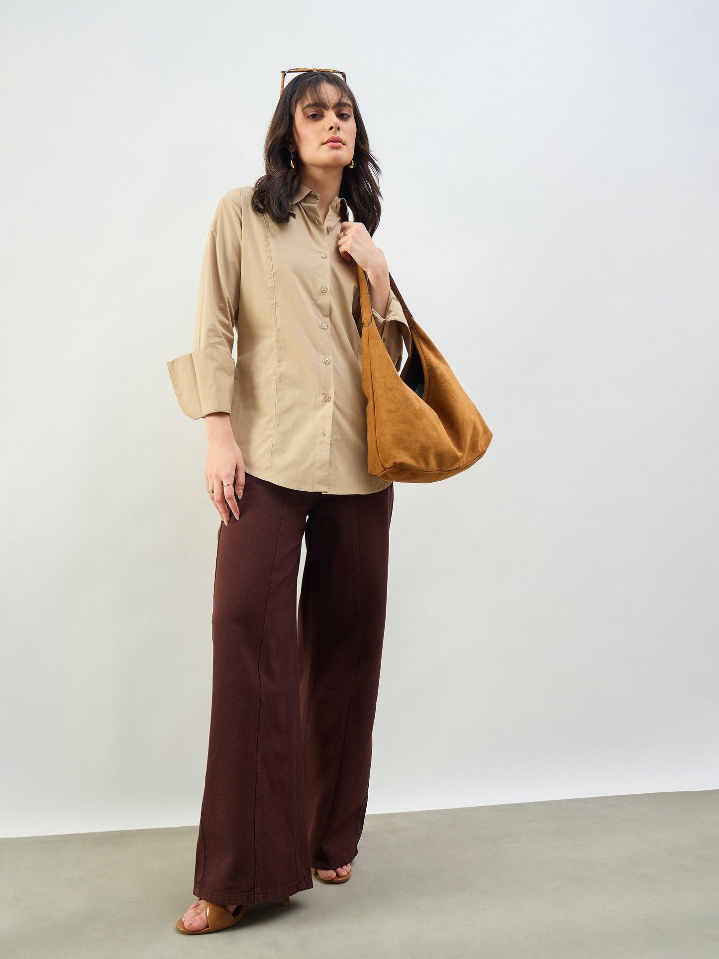 Beige Slim Fit Poplin Shirt SASSAFRAS BASICS