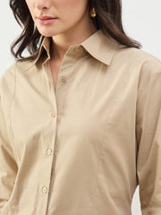 Beige Slim Fit Poplin Shirt SASSAFRAS BASICS