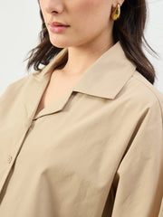Beige Boxy Fit Poplin Crop Shirt SASSAFRAS BASICS