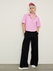 Women Pink Stripes Crop Shirt