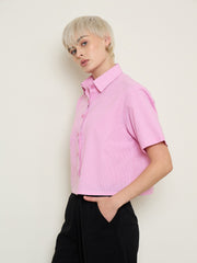 Women Pink Stripes Crop Shirt