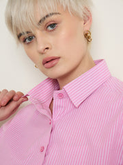 Women Pink Stripes Crop Shirt