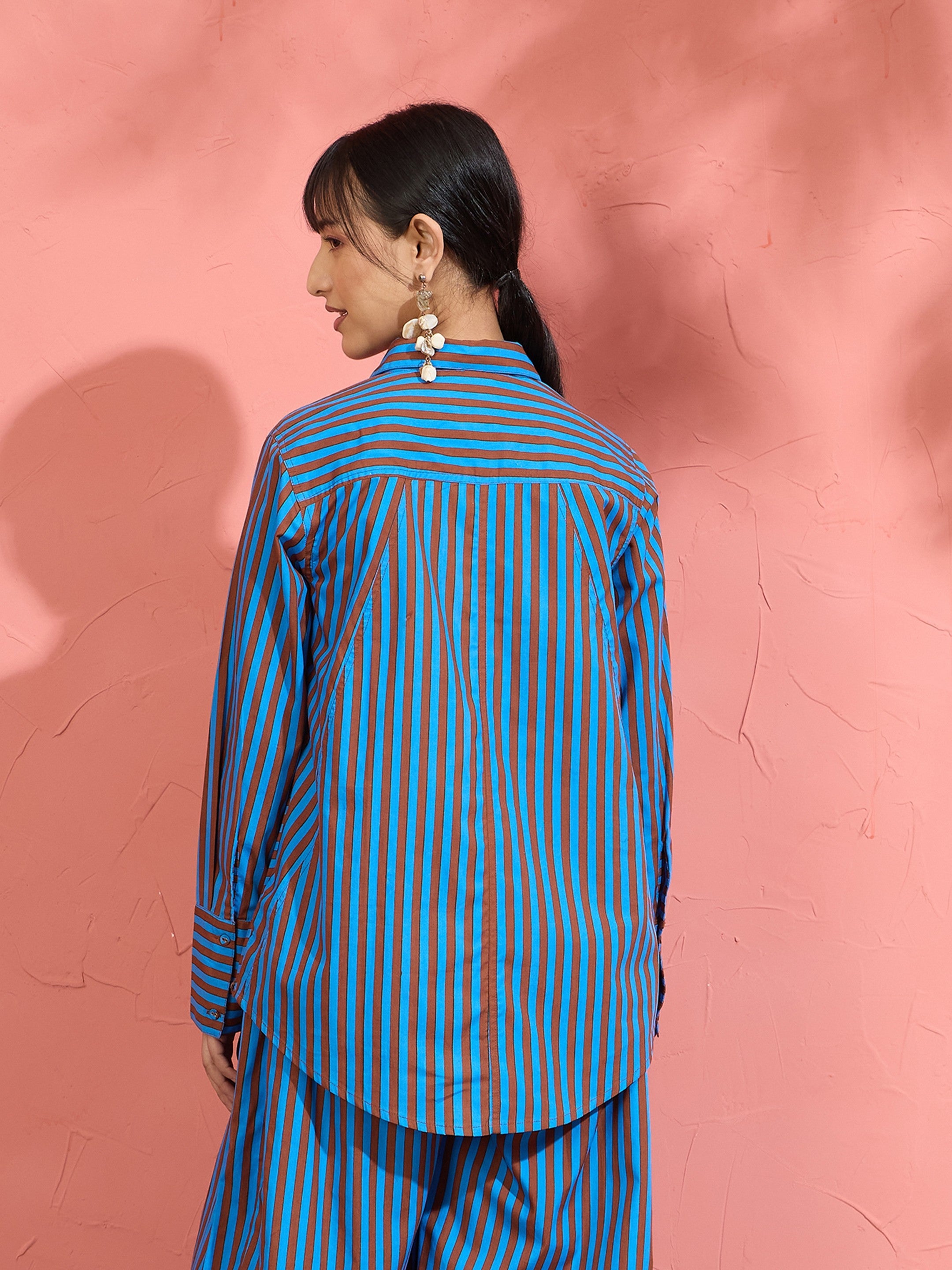 Blue & Brown Stripe Ric Rac Regular Shirt Pink Paprika by SASSAFRAS