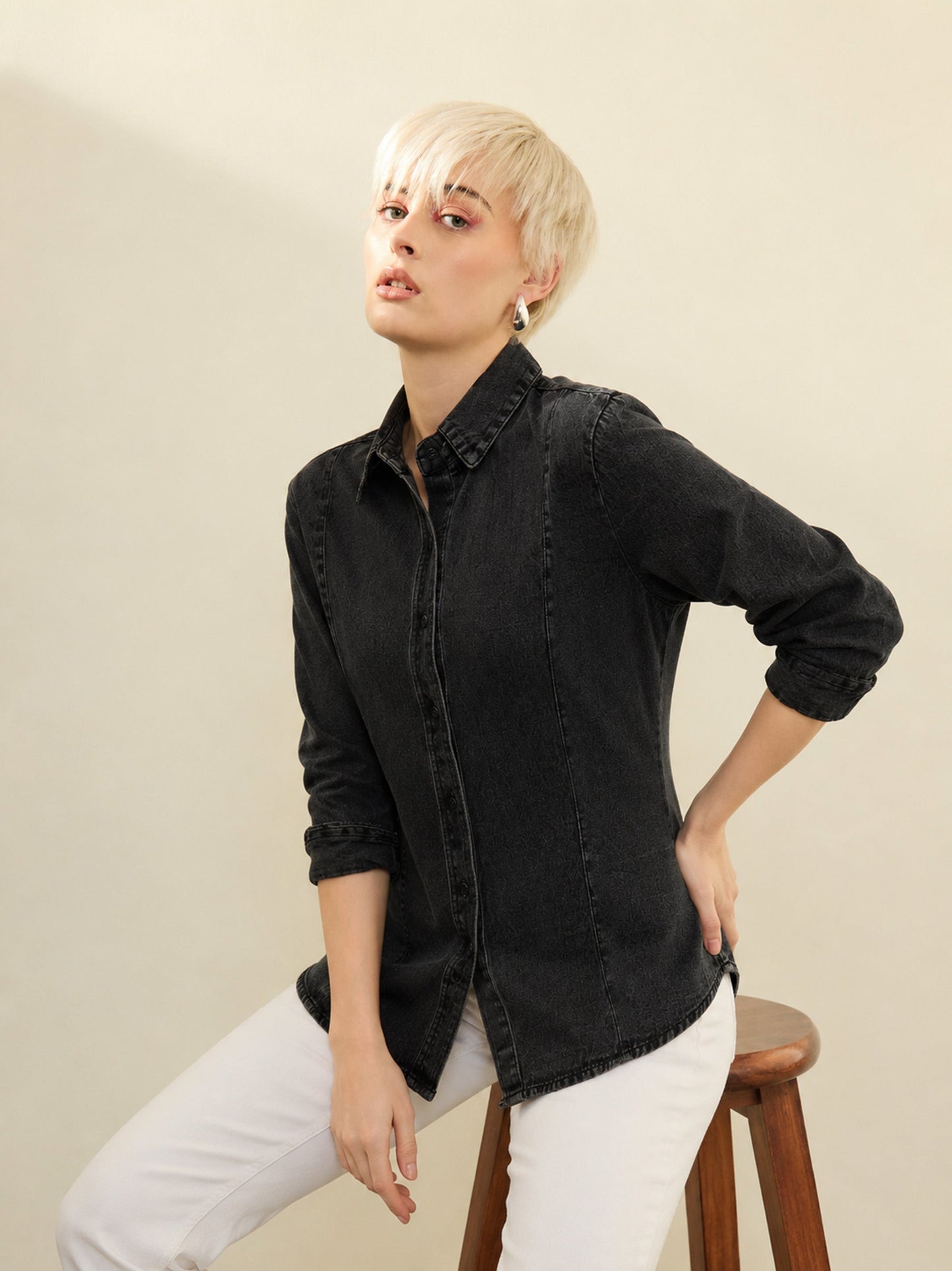 Black Denim Slim Fit Shirt -SASSAFRAS