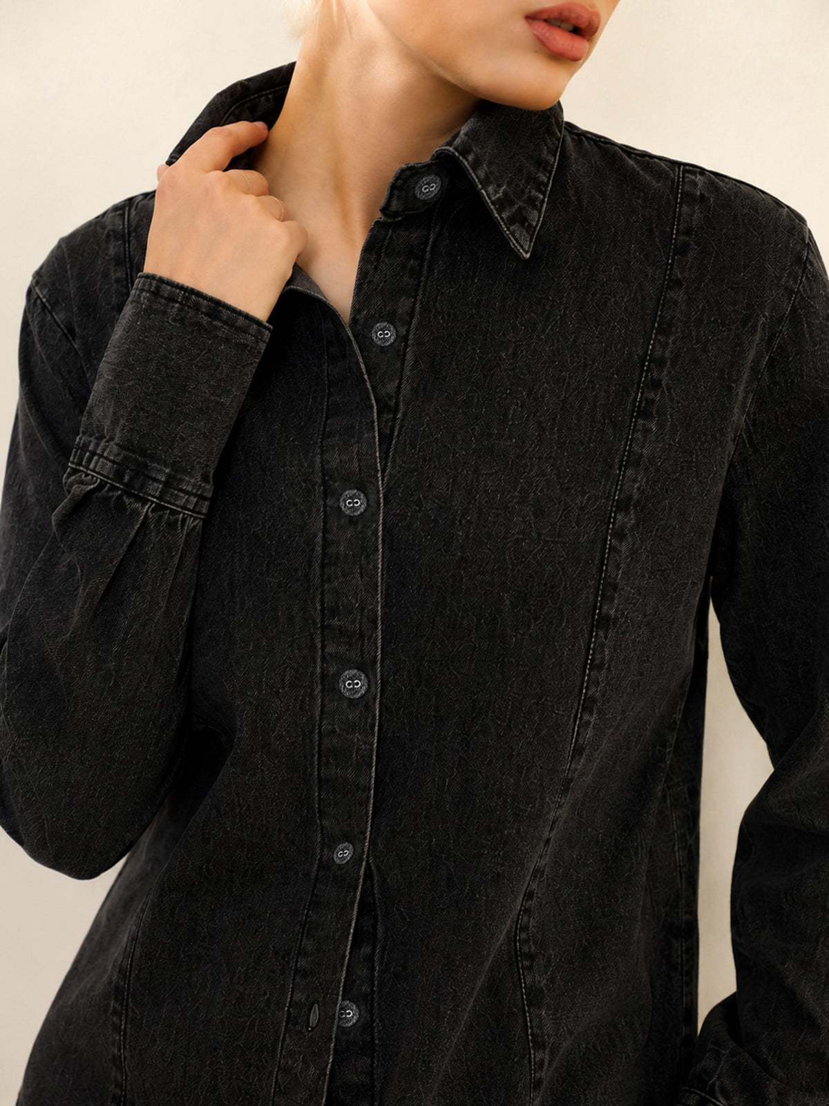 Black Denim Slim Fit Shirt -SASSAFRAS