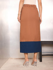 Women Rust Twill Contrast Hem Pencil Skirt