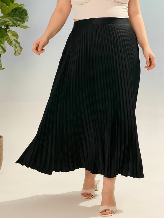Women Black Accordion Pleated Skirt