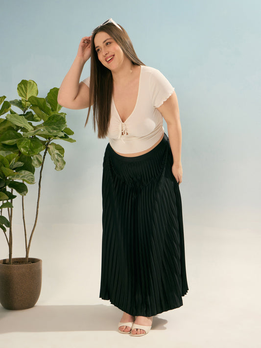 Women Black Accordion Pleated Skirt