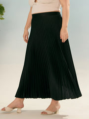 Women Black Accordion Pleated Skirt