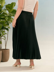 Women Black Accordion Pleated Skirt
