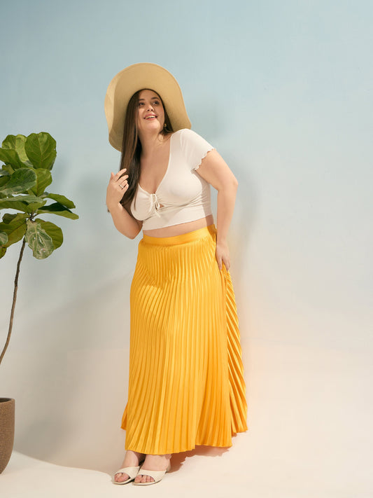 Women Mustard Accordion Pleated Skirt