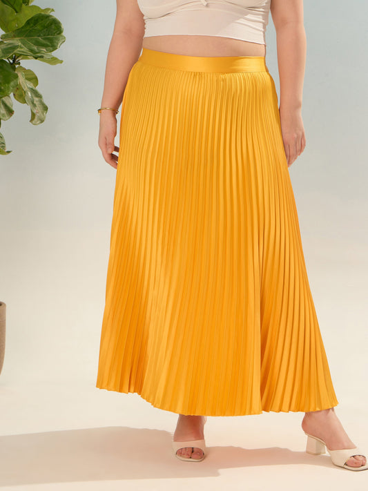 Women Mustard Accordion Pleated Skirt