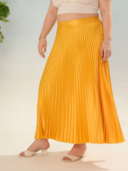 Women Mustard Accordion Pleated Skirt