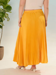 Women Mustard Accordion Pleated Skirt