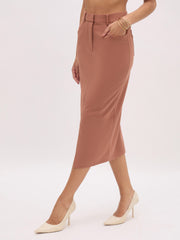Women Rust Front Slit Midi Skirt
