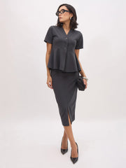 Women Dark Grey Front Slit Midi Skirt